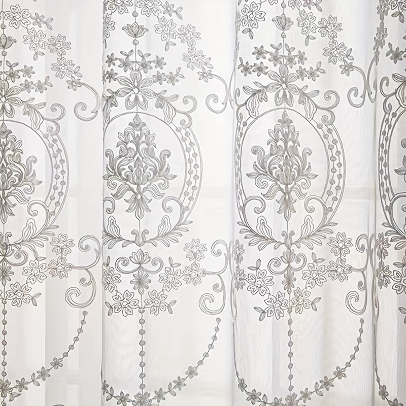 Yarn Home Decor - 1 rideau transparent blanc brodé, motif