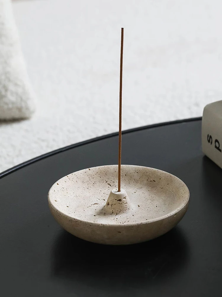 Incense Stick Holder - Porte-encens vintage en travertin, disque rond
