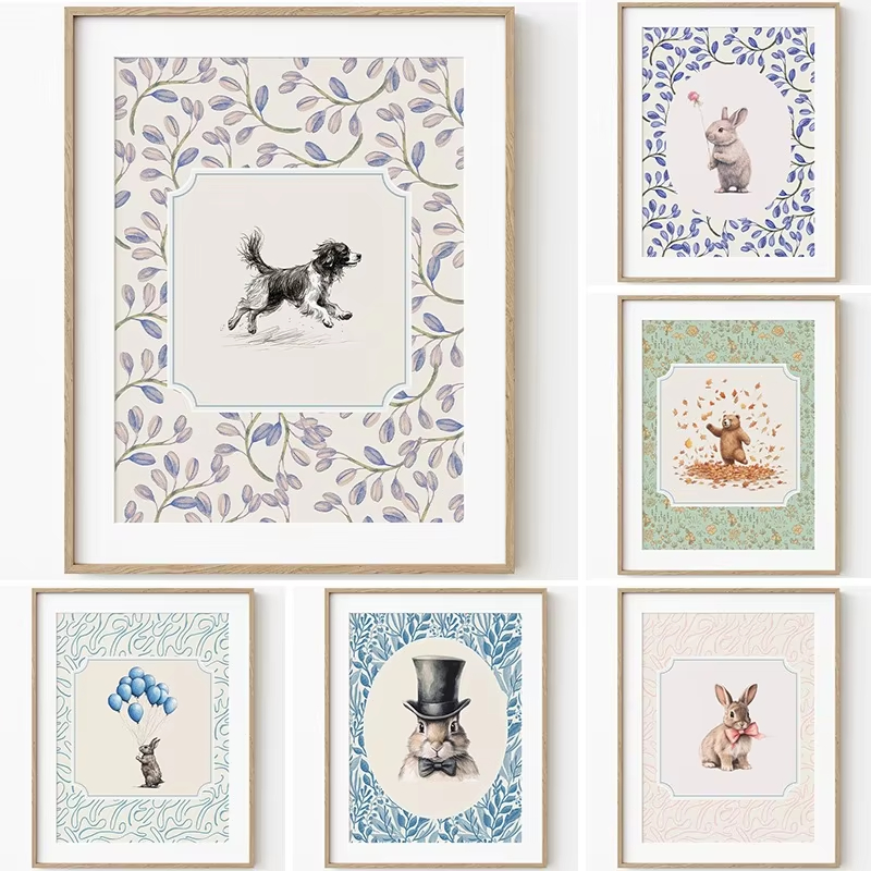 Home Decor Japandi - Affiches d'animaux vintage nordiques : lapin,