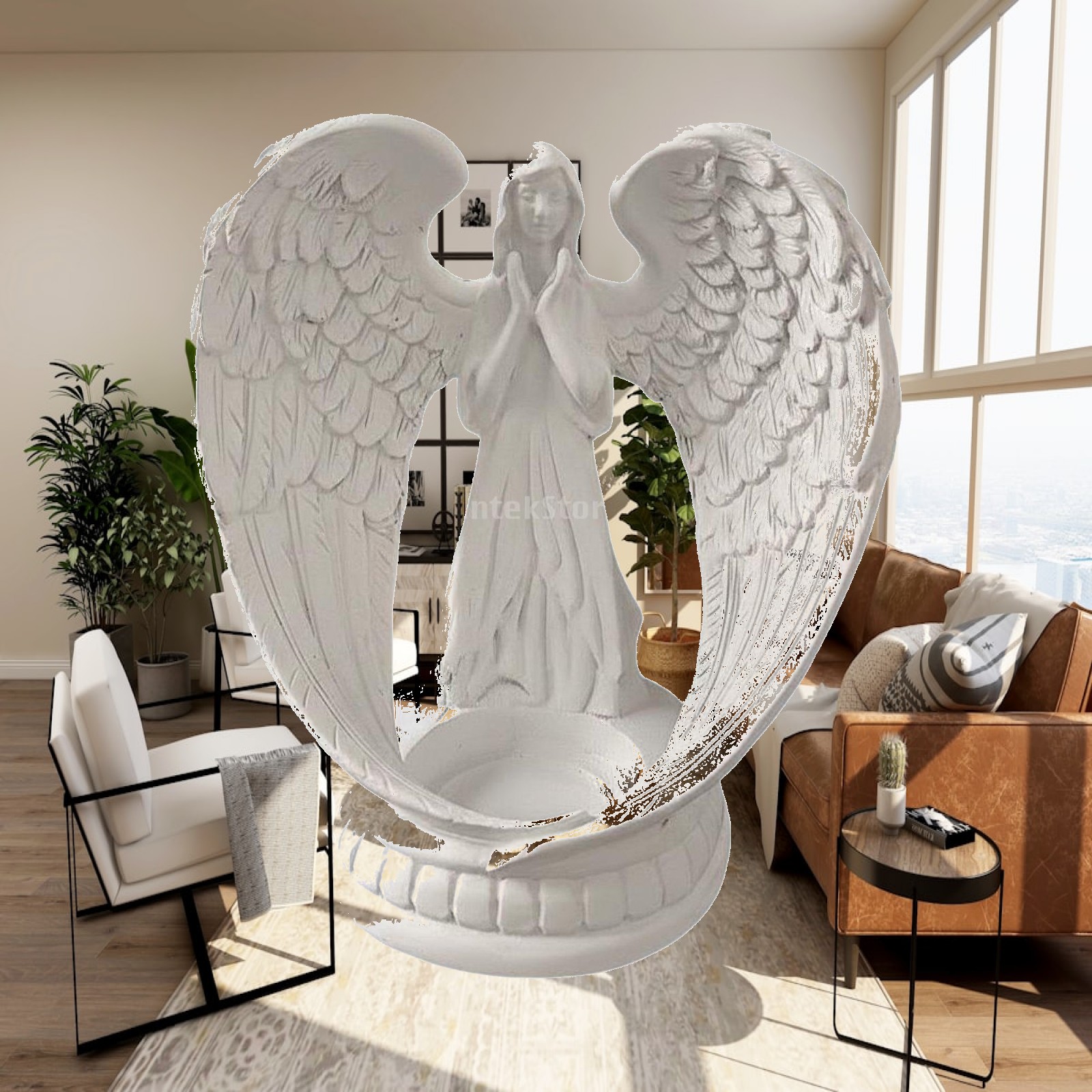 Home Decor White - Statue d'ange en résine blanche, design