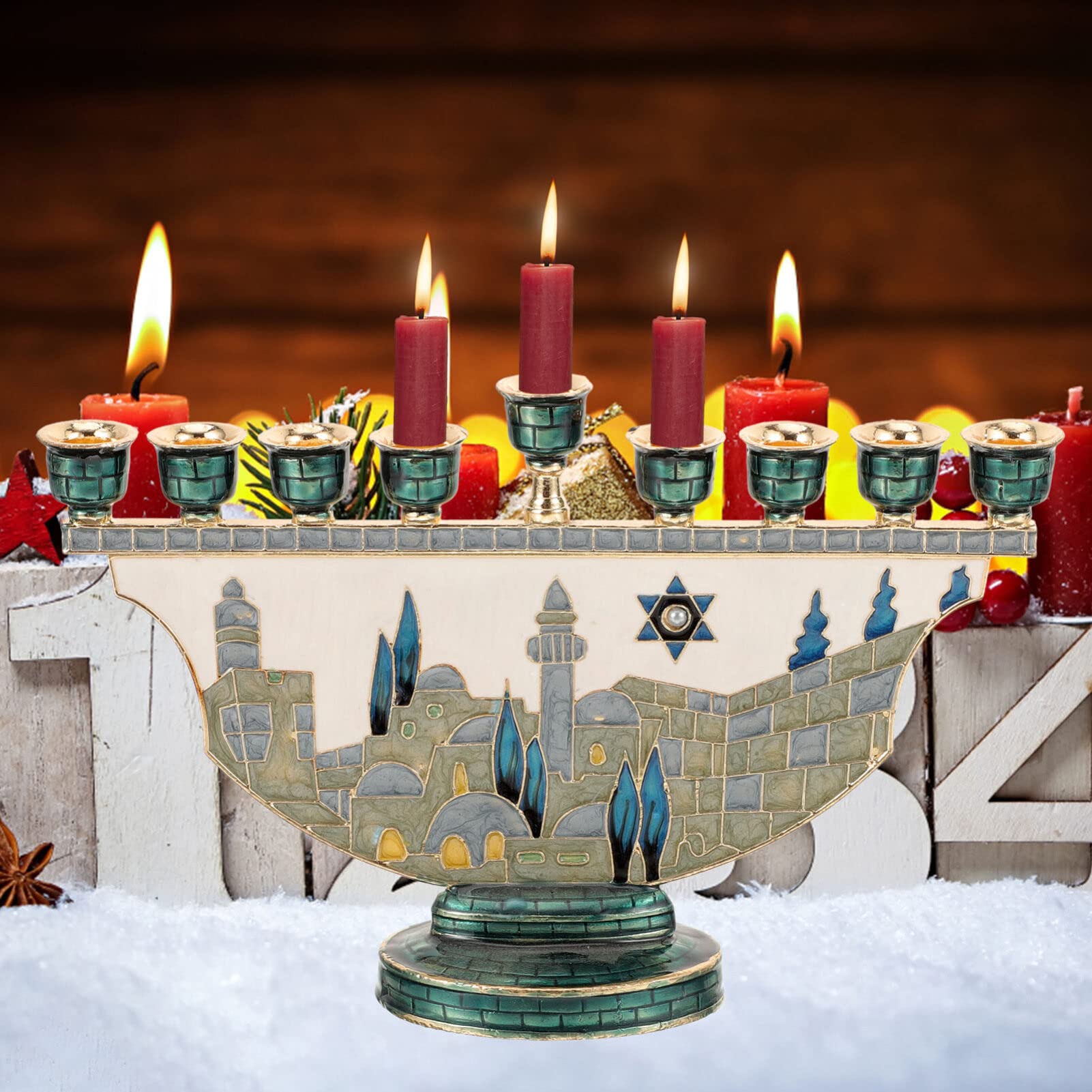 Home Decor Gift - Menorah de Jérusalem, porte-bougie Hanouka à