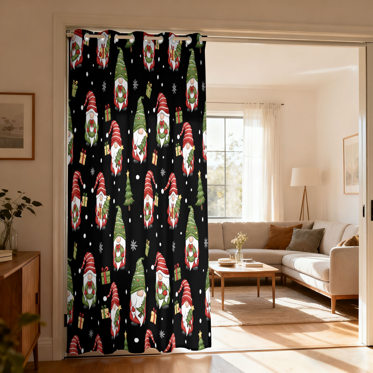 Home Decor Curtains - Rideau à boucle unique imprimé Noël